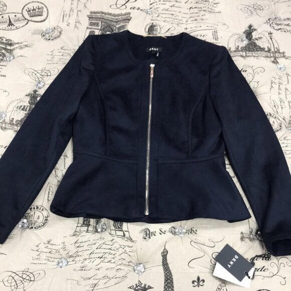 Dkny Faux-Suede Zip-Front Peplum Jacket - Picture 7 of 8